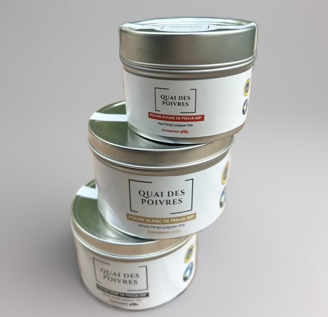 Ensemble de 3 boîtes de poivre de Penja IGP