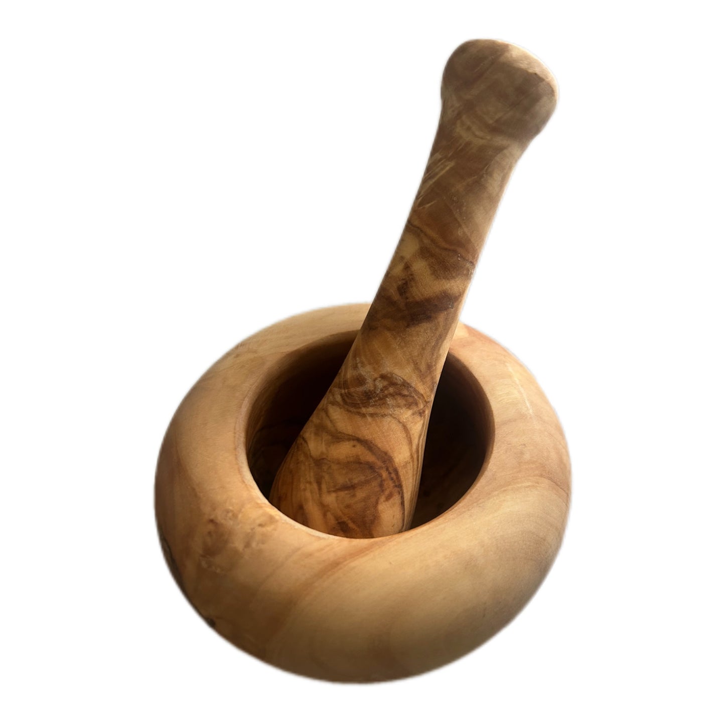 Mortier et son pilon en bois d'olivier. 12 cm. Pièce unique